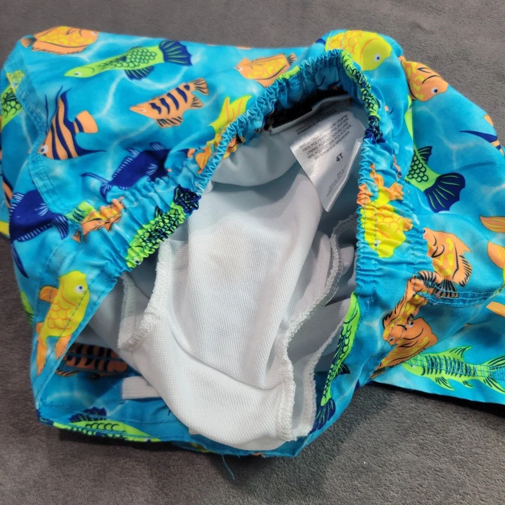 Mick Mack LTD Boys 4T‎ Blue Tropical Fish Swim Trunks Board Shorts Mesh Lined